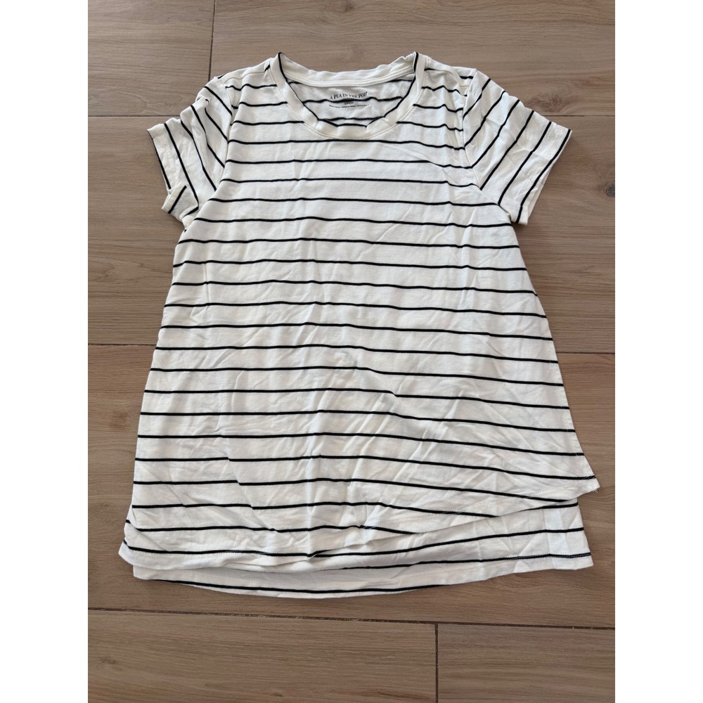 A Pea in the Pod Nursing Top Small White Black Striped Short Sleeve Lift Up Tee